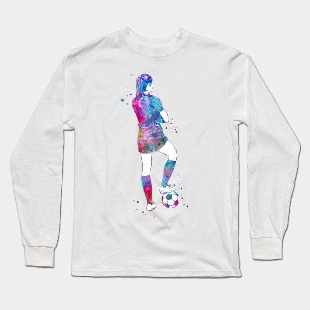 Female Soccer Player Long Sleeve T-Shirt by RosaliArt